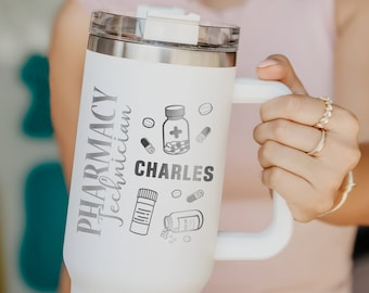 Pharmacy Technician Personalized 40oz Tumbler with Handle, Custom Pharmacist Graduation Tumbler Gift, RPh Gift, RX Gifts, RX Tumbler