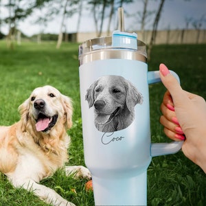 Custom Dog Photo Tumbler, Personalized Christmas Gifts for Dog Mom, Engrave Your Photo on 40oz Tumbler With Handle