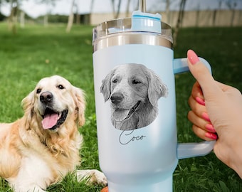 Custom Dog Photo Tumbler, Personalized Christmas Gifts for Dog Mom, Engrave Your Photo on 40oz Tumbler With Handle