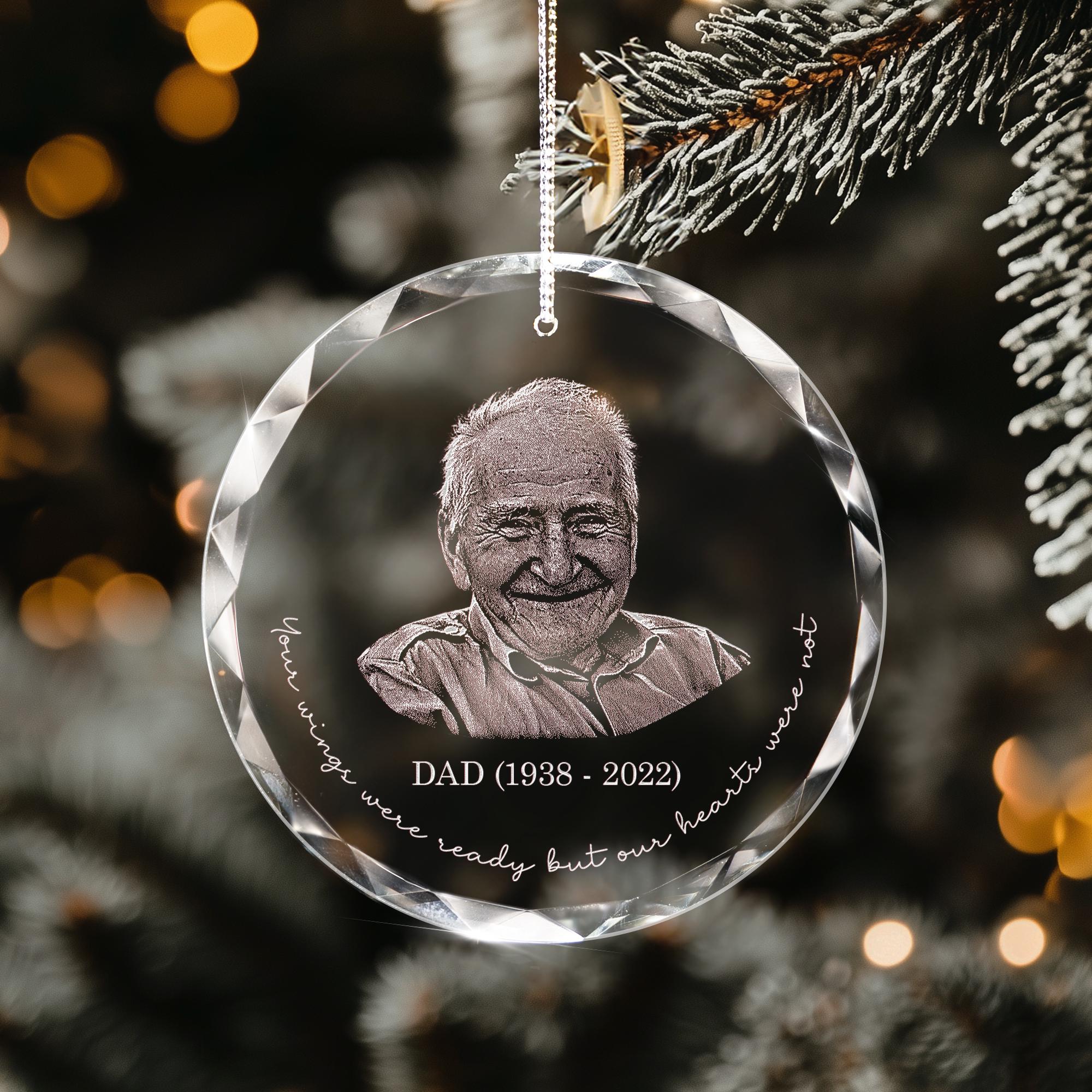 Personalized Memorial Crystal Ornament, Engraved Photo Christmas Ornament, Loss of Father Gift, Sympathy Gift, Remembrance Gift