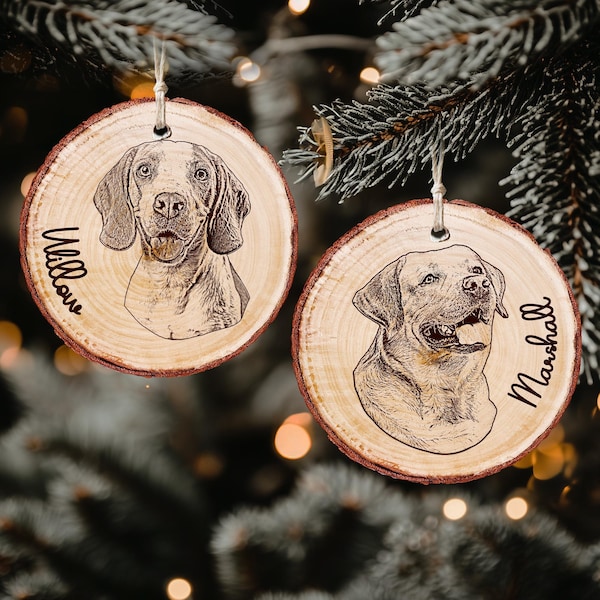 Adorno de foto de perro personalizado para regalos de Navidad, adorno de madera con retrato de mascota grabado, ideas para regalos de Navidad con adornos de fotos de mascotas