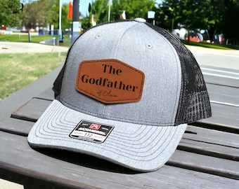 Personalized Godfather Leather Patch Cap - Engraved Custom Godparents Proposal Gifts