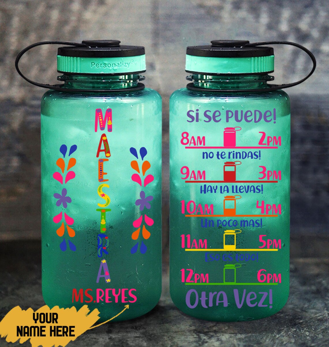 Spanish Teacher Water Bottle Personalized Tracker Water Etsy