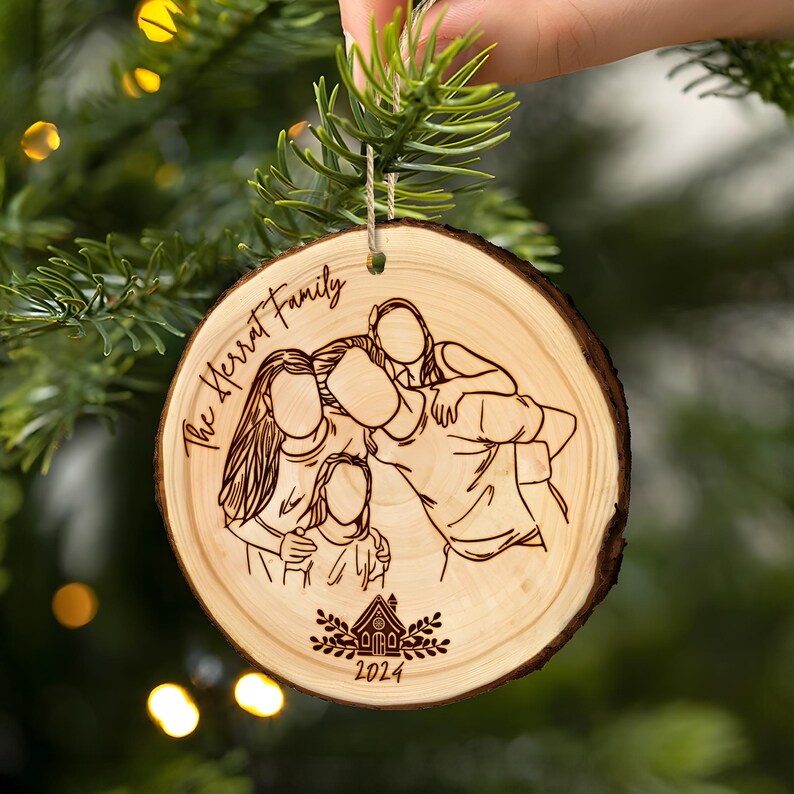 Custom Family Line Drawing Ornament Gift, Personalized Family Portrait