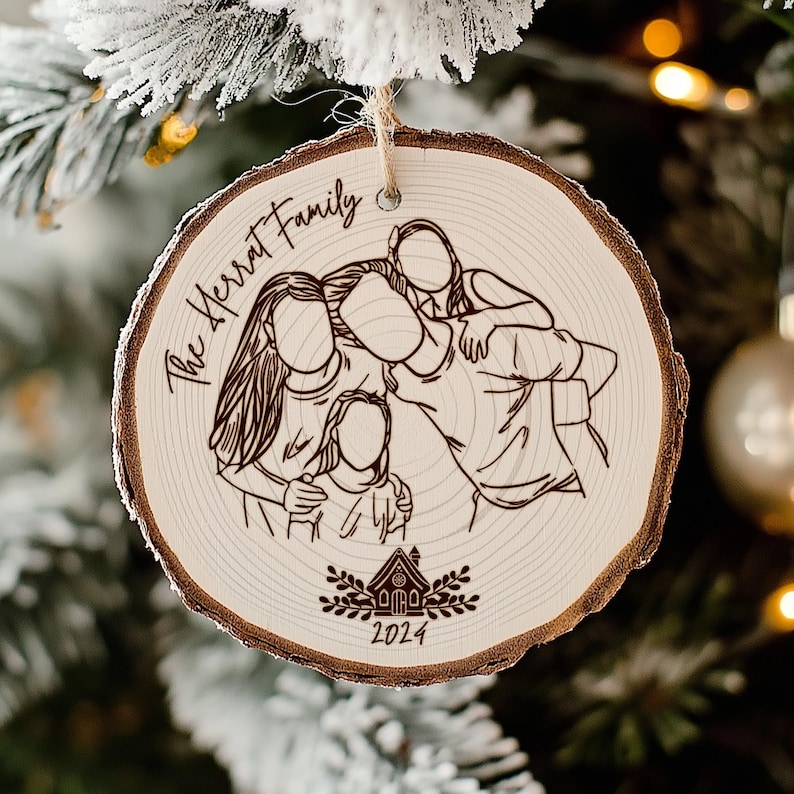 Custom Family Line Drawing Ornament Gift, Personalized Family Portrait