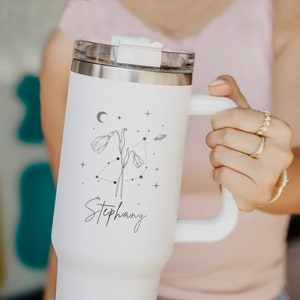 Custom Zodiac with Birth Flower 40oz Tumbler, Personalized Birth Flower Tumbler, Zodiac Sign Cup Christmas Gifts, Birthday day gifts