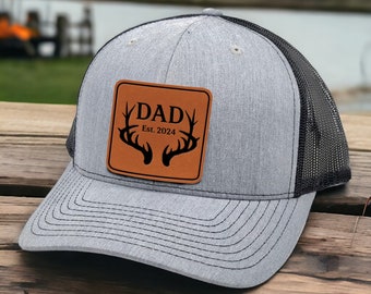 Personalized Deer Hunting Leather Patch Hat - Custom Father's Day Gift for Dad -  Unique Hunter Gift for Men