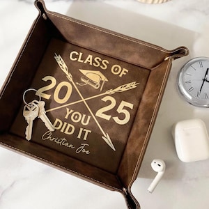 Personalized Graduation Leather Tray - Engraved Grad Gift To Honor Your Hard Work, Gift for Graduates, Class of 2025