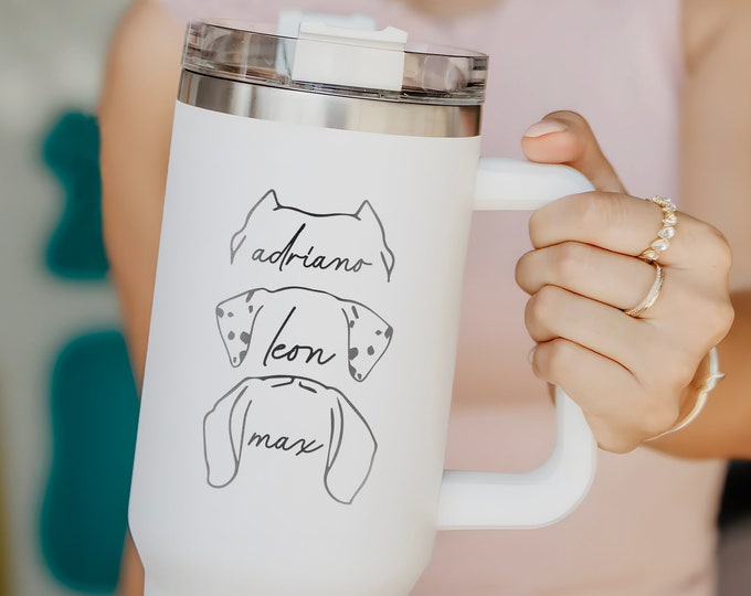 Personalized Dog Mom 40oz Tumbler With Handle, Custom Christmas Gifts for Dog Lovers, Unique Gifts for Pet Lovers