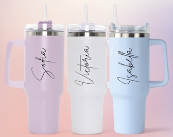 Personalized 40oz Tumbler With Handle, Custom Name Tumbler With Lid and Straw, Christmas Gifts For Her