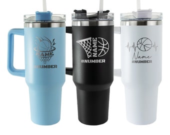 Personalized Basketball 40oz Tumbler Gifts for Him, Custom Basketball Player Engraved Cup, Sports Tumbler, Basketball Water Bottle for Men