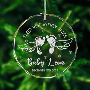 Custom Baby Footprint Memorial Ornament, Sleep In Heavenly Peace Ornament, Baby Miscarriage Gift, Sympathy Christmas Gift