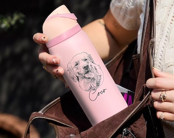 Personalized Dog Photo on 24oz Tumbler, Engraved Christmas Gifts for Dog Mom, Water Bottle Gift for Pet Lovers