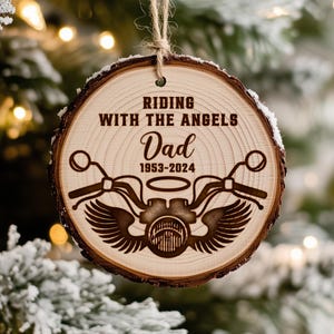 Custom Memorial Motorcycle Wings Ornament, Riding With The Angels Motorcycle, Dad Loss Gift