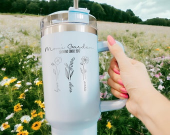 Custom Mom's Garden 40oz Tumbler, Personalized Birth Flower Cup Gifts For Her, Unique Mother's Day Gifts for Mom, Grandma