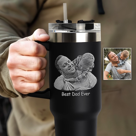 Personalized Christmas Gifts for Dad, Engraved 40oz Tumbler with Your Photo, Unique Gifts for Father and Grandpa