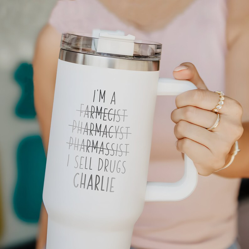 Funny Pharmacist 40oz Tumbler With Handle & Straw, Engraved Custom Pharmacy Gifts For Women, Pharmacist Appreciation Gift image 3