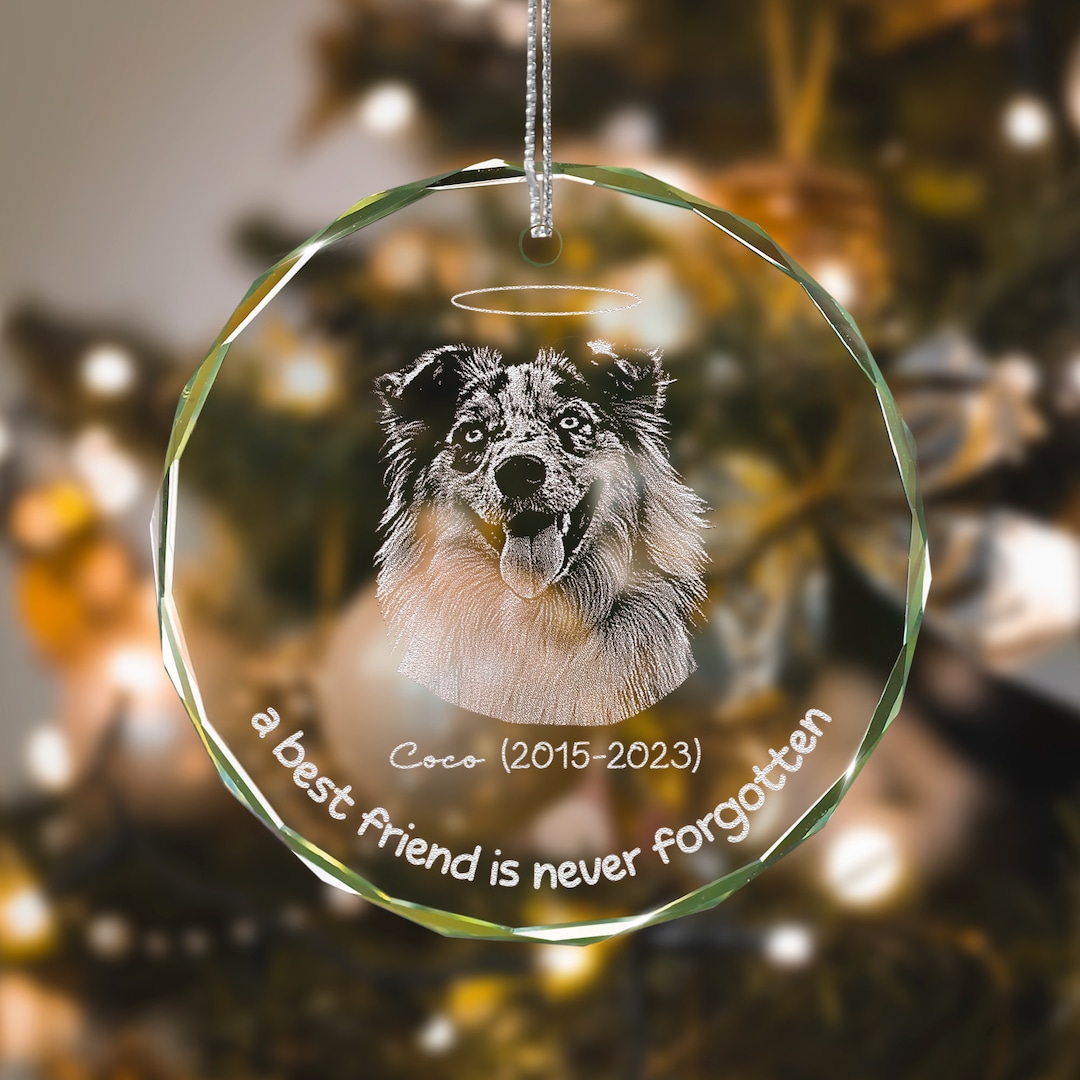 Personalized Pet Memorial Crystal Ornament Engraved Photo Etsy