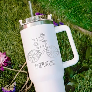 Personalized 40oz Tumbler With Handle for Doxycycline Pharmacy Pun, Custom Pharmacist Assistant Gift, Gift for PA Squad, Appreciation Gift