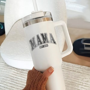 Custom Mama Est 2024 40oz Tumbler, Personalized Engraving Tumbler Gifts for New Mom, Unique Pregnancy Reveal Happy Mother's Day Gifts