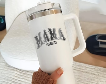 Custom Mama Est 2024 40oz Tumbler, Personalized Engraving Tumbler Gifts for New Mom, Unique Pregnancy Reveal Happy Mother's Day Gifts