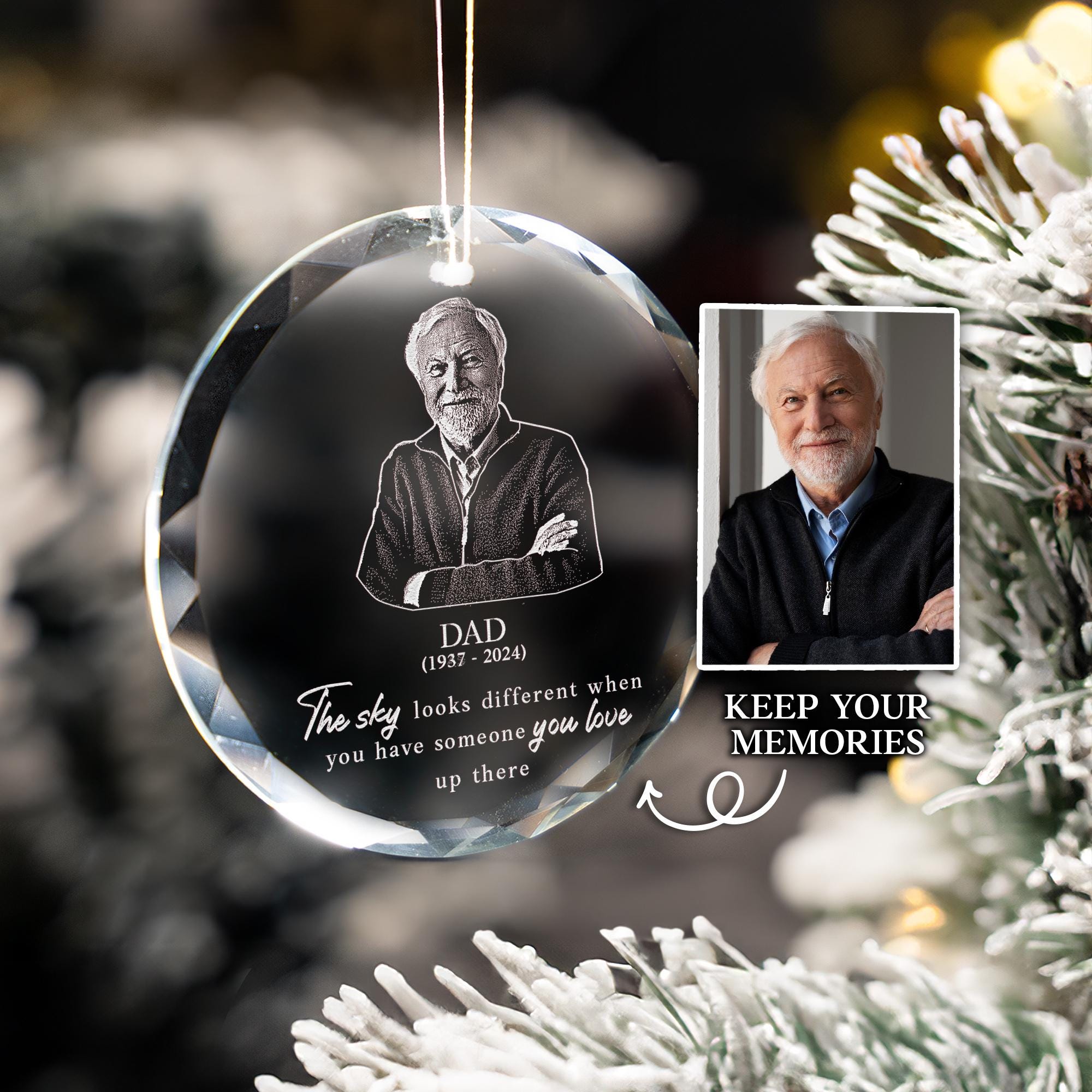 The Sky Looks Different When You Have Someone You Love Up There Glass Ornament, Engraved Photo Remembrance Gifts