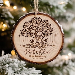 Personalized 10th Anniversary Ornament, 10th Wedding Anniversary Wood Ornament, Gift for Couples, 10 Year Anniversary Gifts for Him or Her