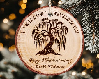 9th Anniversary Willow Tree Ornament, Custom Willow Anniversary Gift for Couples, Ninth Wedding Anniversary Wood Ornament, 9 Years Married