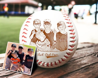 Custom Photo on Baseball Ball Engraved - Personalized Your Kids Picture Father&#39;s Day Present