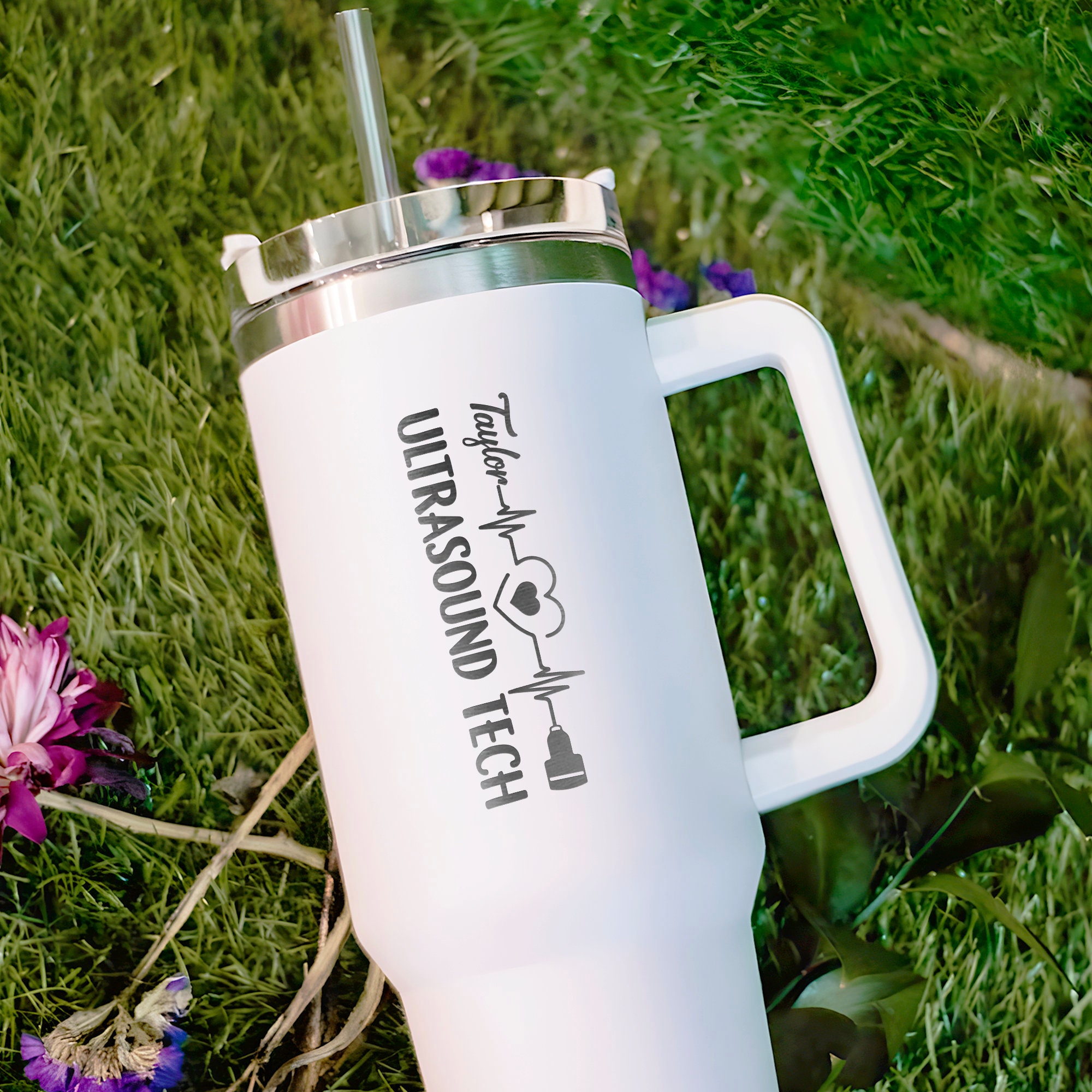 Ultrasound Tech 40oz Tumbler With Handle, Personalized Sonographer Tumbler with Straw, Sonography Gifts, Ultrasound Tech Week Gifts
