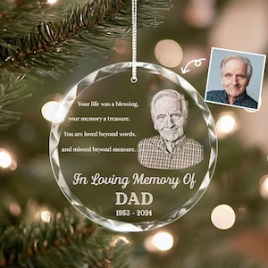 Custom Photo Memorial Ornament, Personalized Loss of Dad Gift, Dad Sympathy Glass Ornament, Christmas Gift Idea