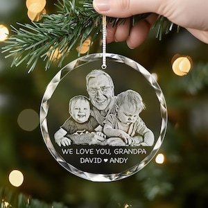 Custom Photo Glass Ornament - Personalized Engraved Christmas Gifts from Your Favorite Picture, 3 inches, Gift Box Included
