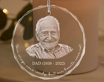 Personalized Memorial Crystal Ornament, Engraved Photo Christmas Ornament, Loss of Father Gift, Sympathy Gift, Remembrance Gift