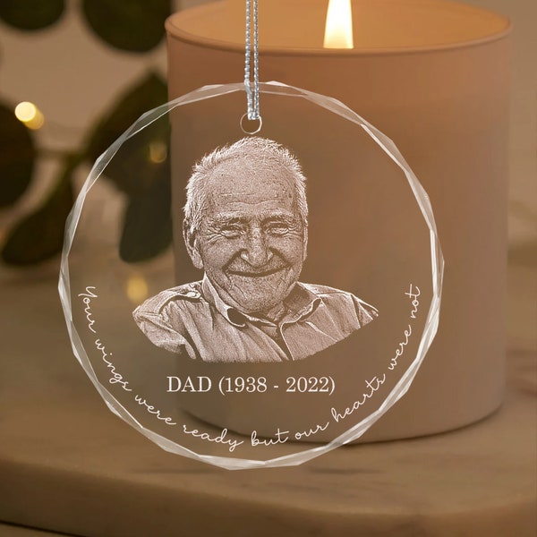 Personalized Memorial Crystal Ornament, Engraved Photo Christmas Ornament, Loss of Father Gift, Sympathy Gift, Remembrance Gift