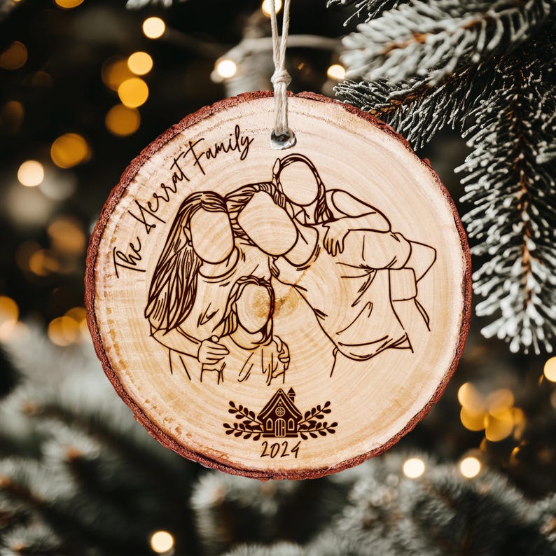 Custom Family Line Drawing Ornament Gift, Personalized Family Portrait
