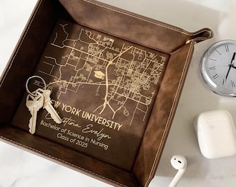 Custom Campus Map Graduation Leather Tray - Personalized College Grad Gift for Graduates, Class of 2025