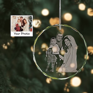 Engraved Family Photo Crystal Ornament, Holiday Ornament Gifts for Family, 2023 Glass Ornament