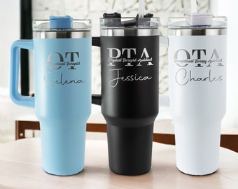 Custom Physical Therapist 40oz Tumbler, Personalized Occupational Therapy Tumbler With Handle, DPT, PT, PA Gift, Physical Therapy Gifts