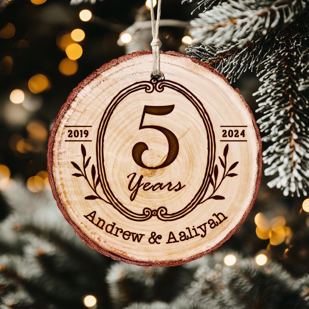 Custom 5th Anniversary Couple's Ornament, Wood Anniversary Rustic ...