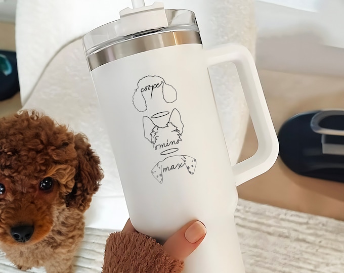 Personalized Dog Tumbler With Dog Ear and Name, Custom Christmas Gifts for Dog Mom, Unique Gifts for Pet Lovers