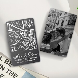 Personalized Couple Map Wallet Card, Custom First Date Metal Wallet Insert Card, Valentines Gift for Him, Anniversary Gift for Boyfriend