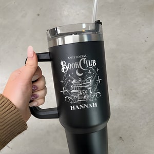 Custom Book Club 40oz Tumbler With Handle, Personalized Anti Social Book Club Tumbler, Book Lover gift, Librarian Book Gift For Her
