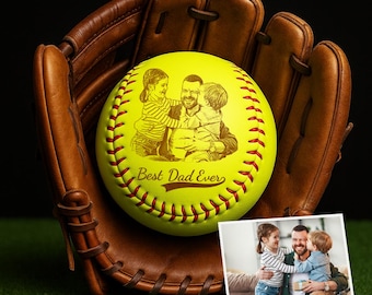 Personalized Softball Gift for Dad, Coach, Baseball Lover - Father's Day Presents, Engraved 12" Leather Ball