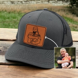 Custom Outline Portrait Trucker Hat Gifts for Dad - Engraved Hat with Photo Father's Day Gift Idea