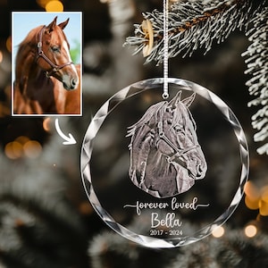Custom Horse Photo Memorial Ornament, Engraved Horse Loss Christmas Ornament, Horse Lover Gift
