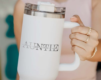 Custom Kid Name for Auntie 40oz Tumbler, Engraved Favorite People Name Christmas Gifts, Personalized Cup for Aunt