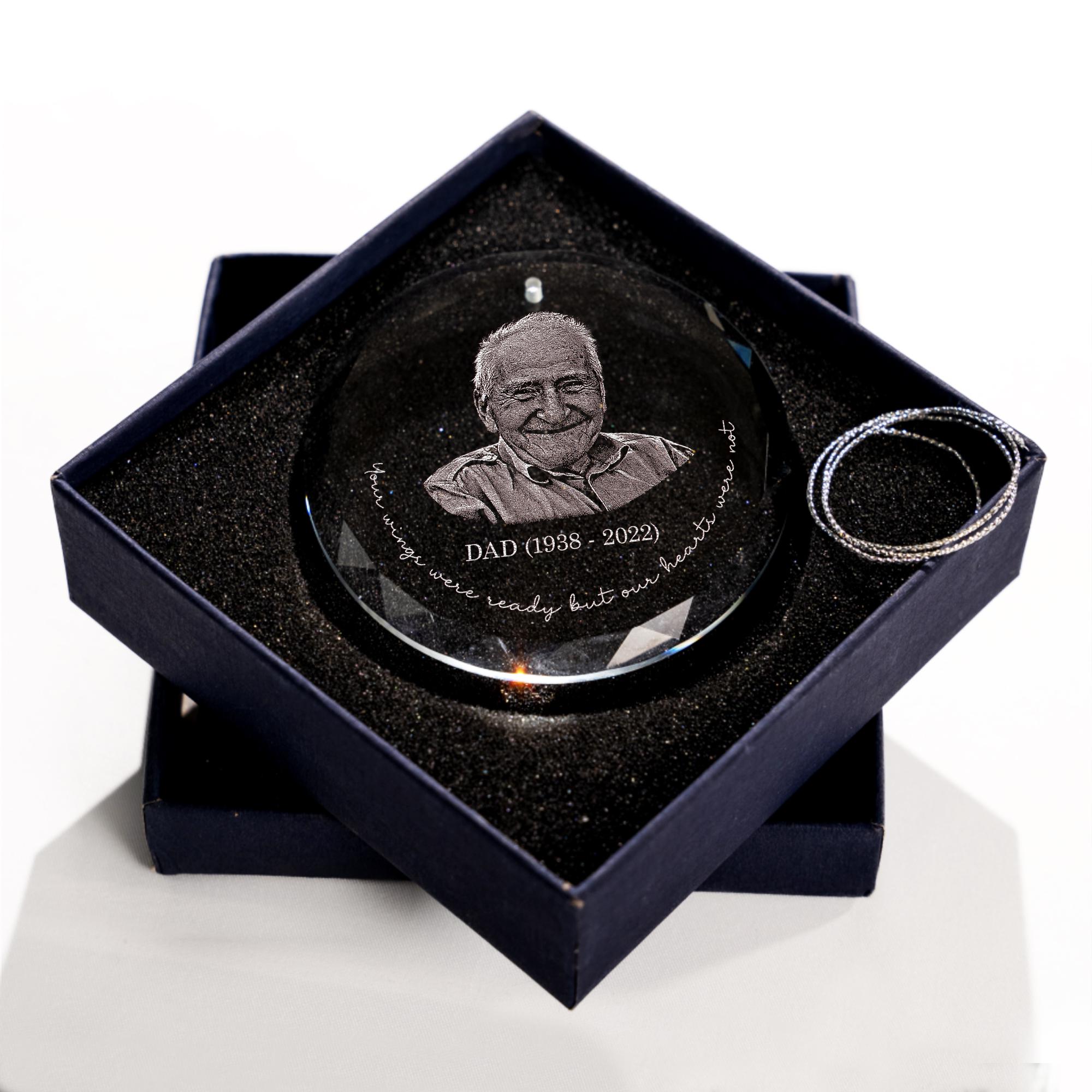 Personalized Memorial Crystal Ornament, Engraved Photo Christmas Ornament, Loss of Father Gift, Sympathy Gift, Remembrance Gift