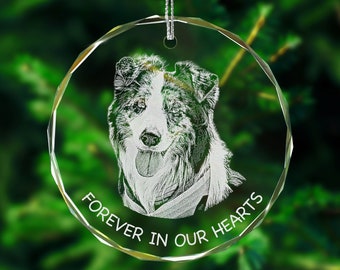 Personalized Dog Photo Crystal Ornament - Custom Engraved Christmas Gift for Pet Owners, Premium Glass Ornament, Made in the USA