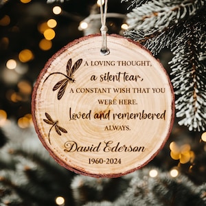 Custom Dragonfly Wood Memorial Ornament, Sympathy Gift, Loved and Remembered Always Ornament, In Loving Memory, Remembrance Gift