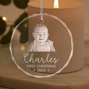 Custom Baby Photo First Christmas Ornament, Laser Engraved Baby Picture, Custom 1st Christmas Ornament 2023